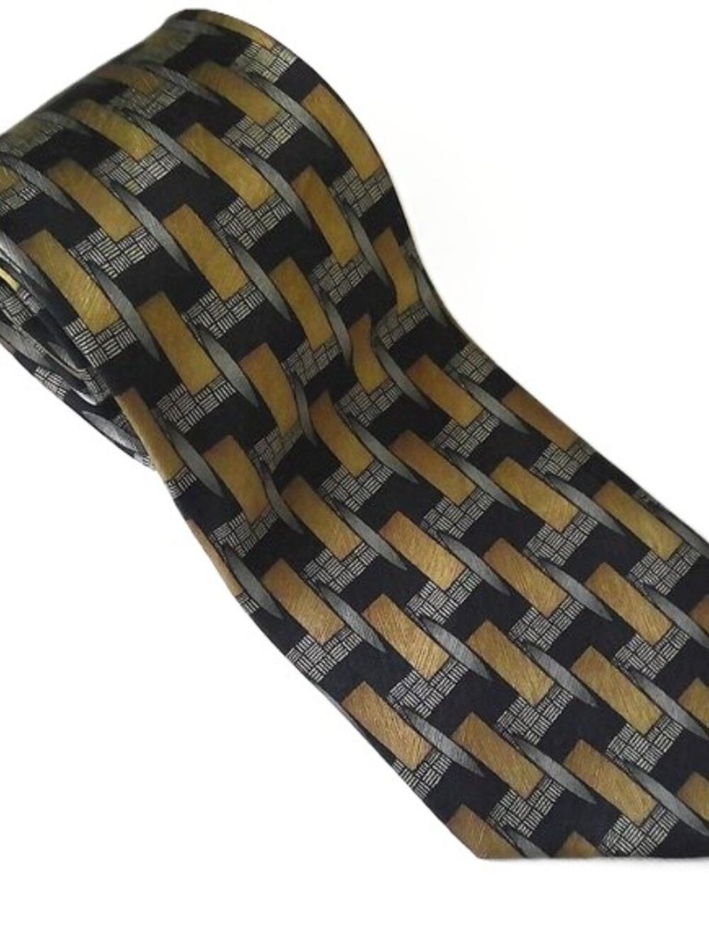 VTG Carlos Devenezia Men's Silk Tie Hand Made Bronze Black & Silver Novelty EUC